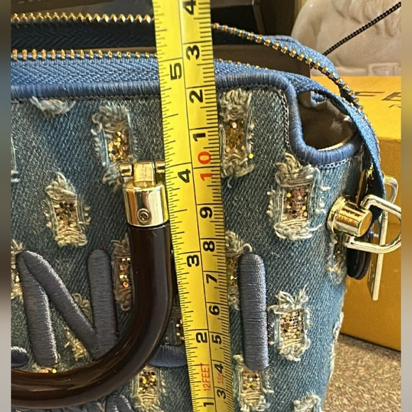 Fendi Denim Embroidered Roma Satchel with Gold Accents With Box - Picture 6 of 6